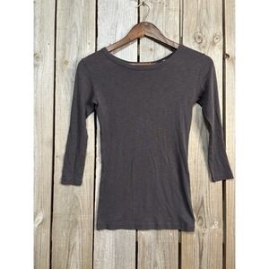Vince Women's Long Sleeve Slub Knit Top‎ XS Charcoal Gray Made in Peru